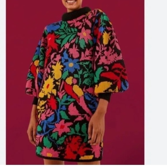 FARM RIO TROPICAL GARDEN COZY SOFT SWEATER DRESS COWL FUNNEL NECK SIZE MEDIUM - Picture 6 of 16